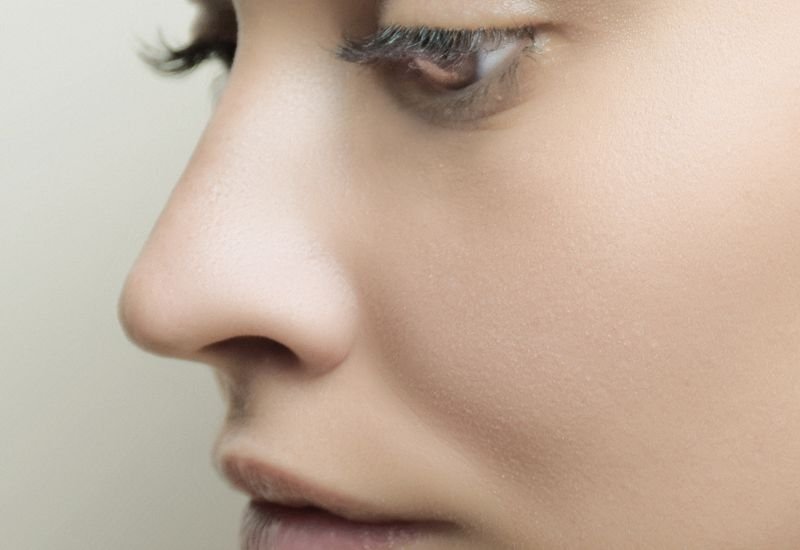 Retrato de perfil com pele uniforme e sem manchas, resultado do tratamento pele sem manchas
